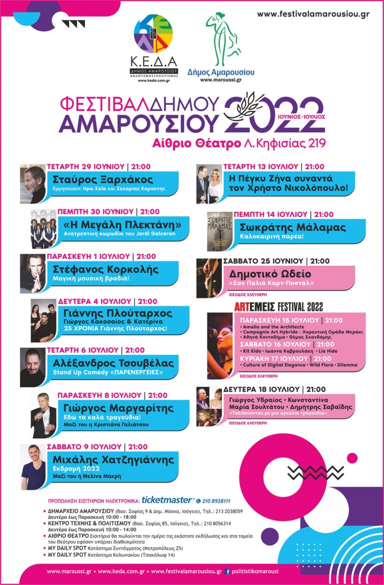 Έναρξη του Φεστιβάλ Δήμου Αμαρουσίου 2022, στις 25 Ιουνίου με την Ορχήστρα κλασικής και ποικίλης μουσικής του Δημοτικού Ωδείου